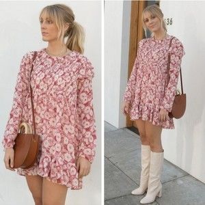 Free People Dress These Dreams Floral Mini Dress Tea Combo Pink XS NWT NEW
